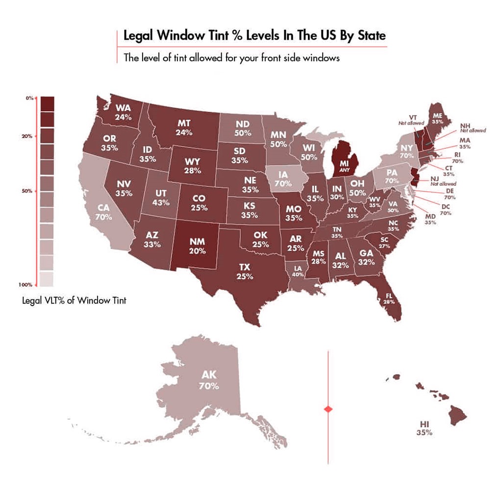 window tint laws by state US map